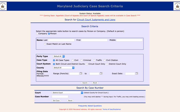 Maryland 2020 public records
